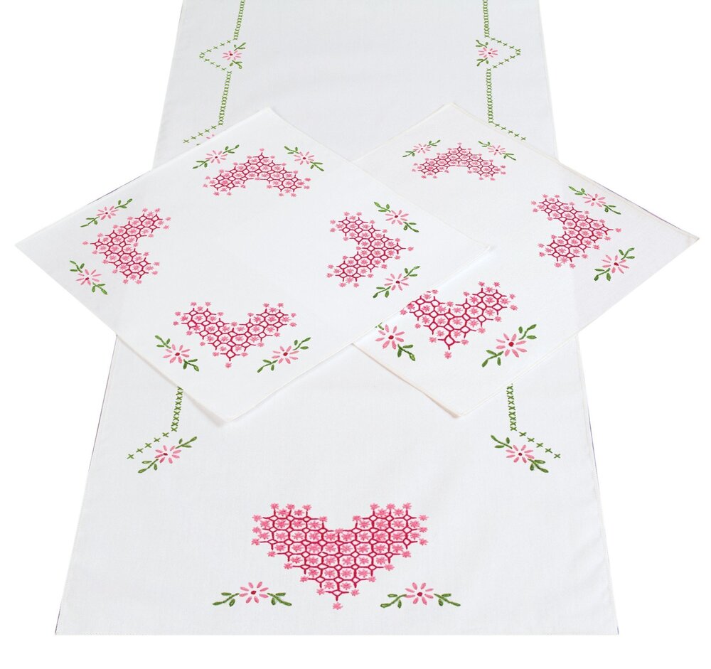 6884 Jack Dempsey Chicken Scratch Hearts Scarf Doily Set Hand